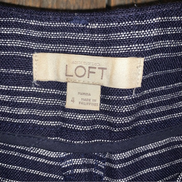 Women’s 4 LOFT Navy Blue White 100% Linen Shorts Zip Fly Smooth Front Pockets EC - Picture 8 of 11